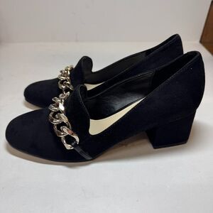 Nine West Womens 6.5 M Black Suede Chain Block Heel Pump High Heels NIB HC5